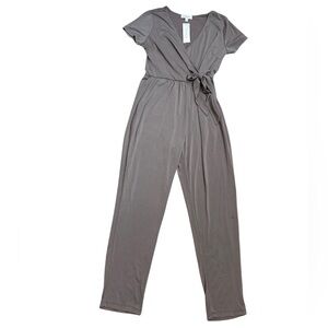 Gilli V-Neck Grey Pant Jumpsuit Romper with Tie Waist